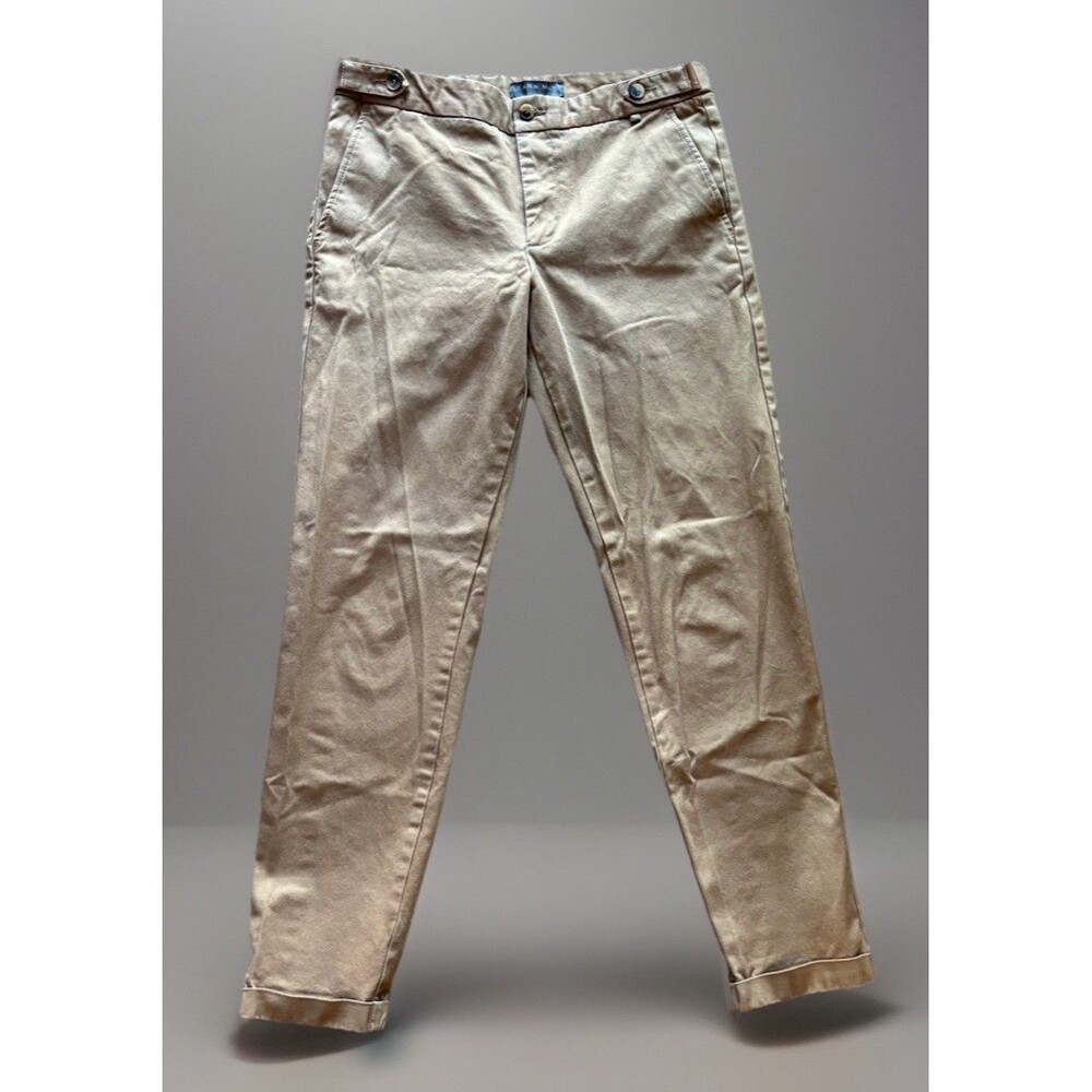 Zara Pants Mens 31 Khaki Chino Straight Leg  Cuffed Hem Flat Front Button Waist